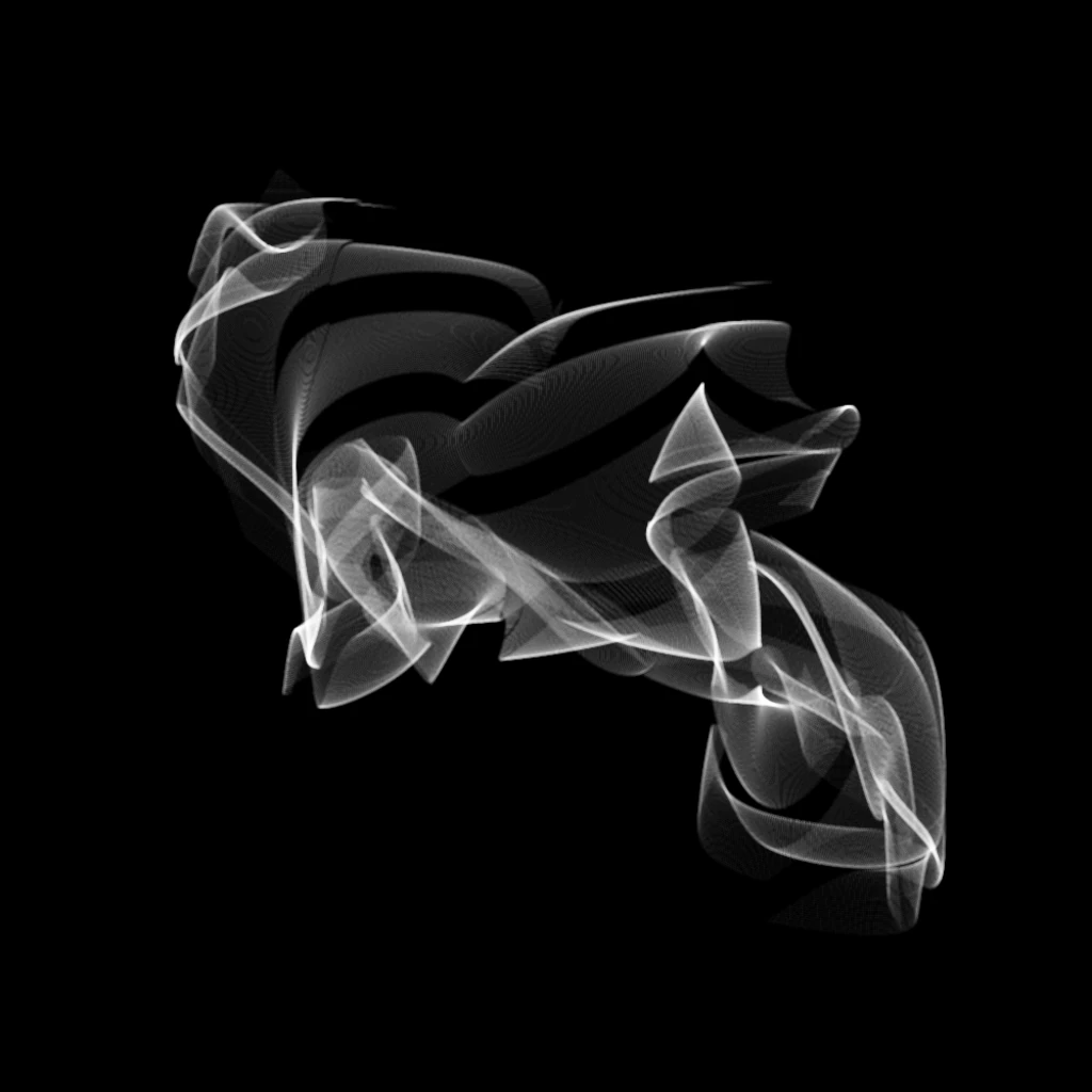 Translucent ribbons intertwined into a floating sculptural form